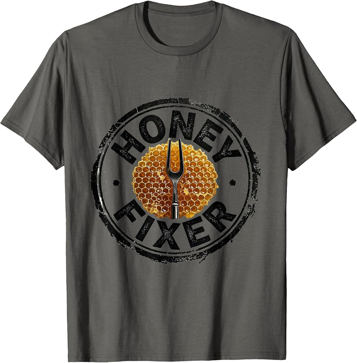 Men's Honey Fixer Rubber Stamp Beekeeper Apiarist Humor T-Shirt - Asphalt Grey
