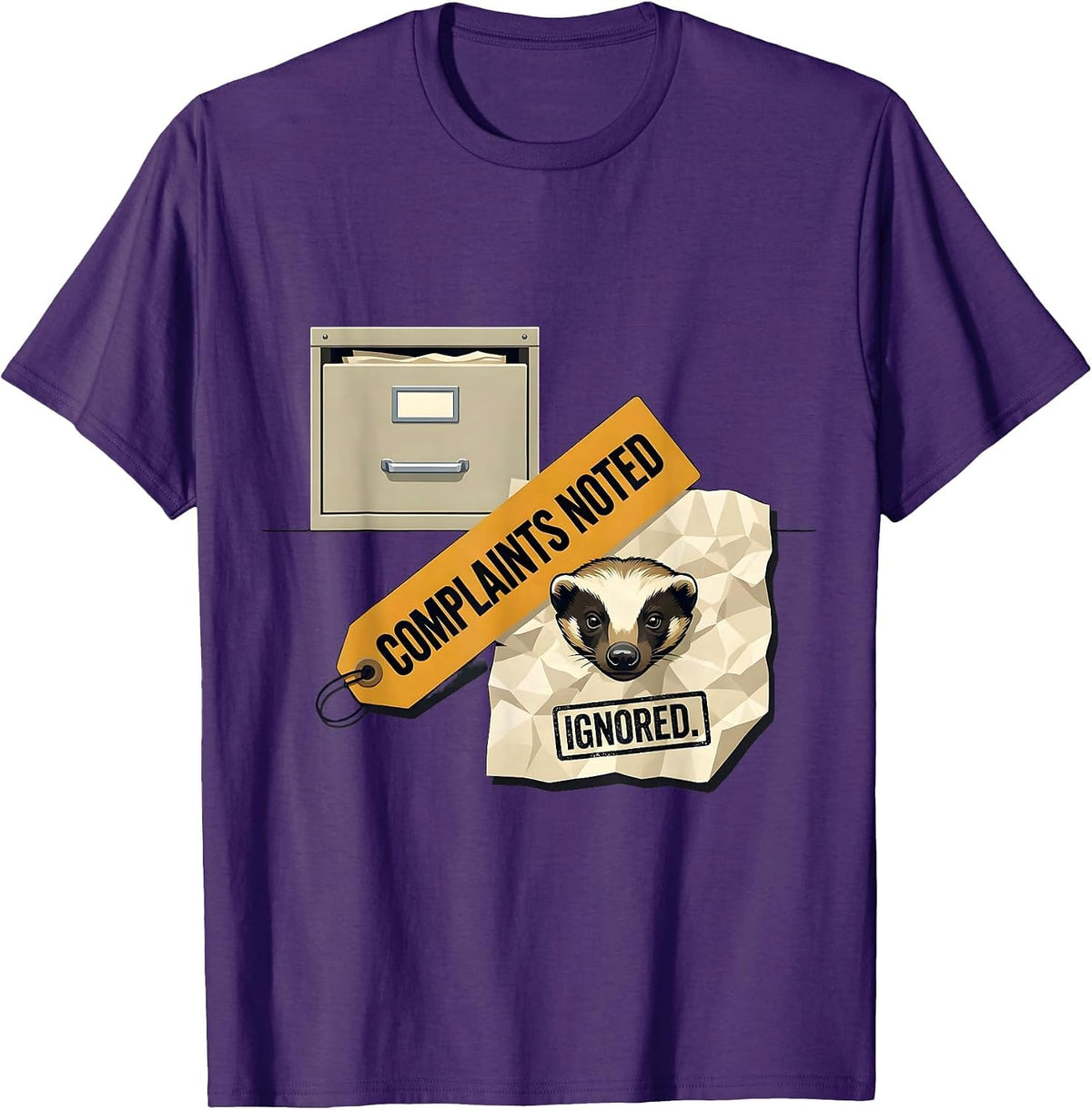 Men's Complaints Noted Ignored Funny Honey Badger Animal Humor T-Shirt - Purple