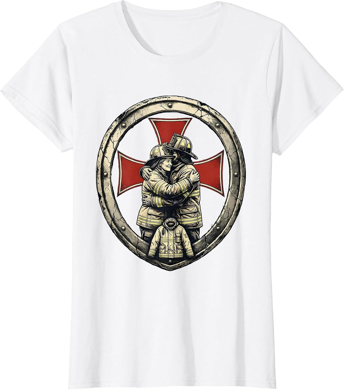 Women's Firefighter Parent Family Pride Distressed Thin Red Line T-Shirt - White