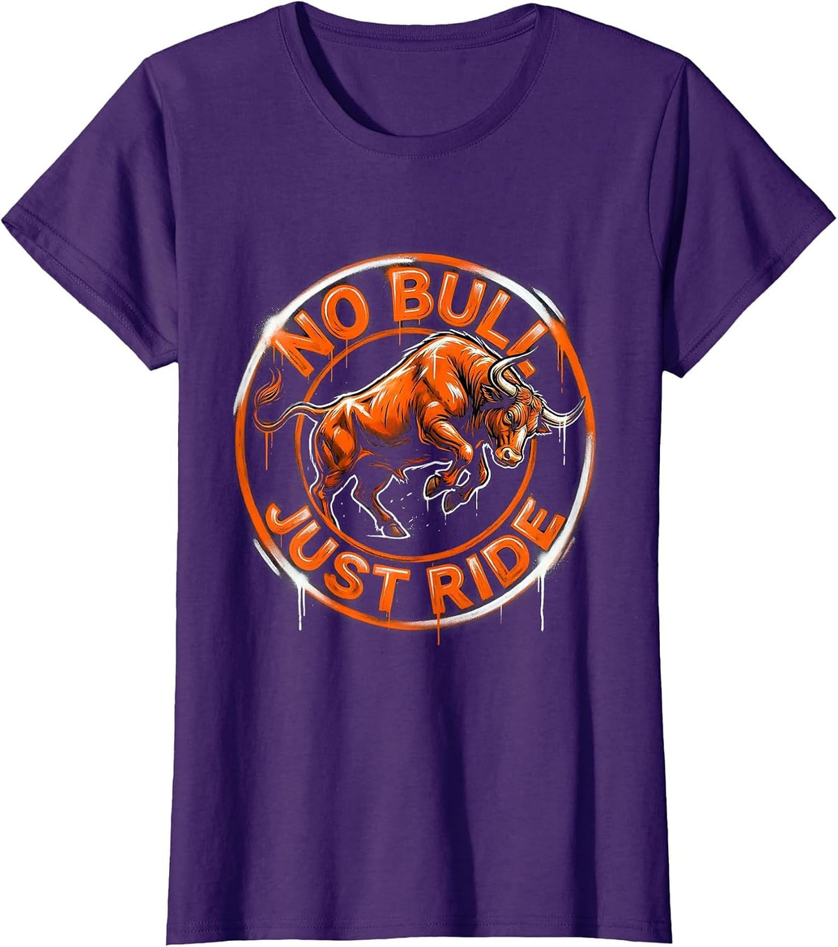 Women's No Bull Just Ride Rodeo Graphic Design T-Shirt - Purple
