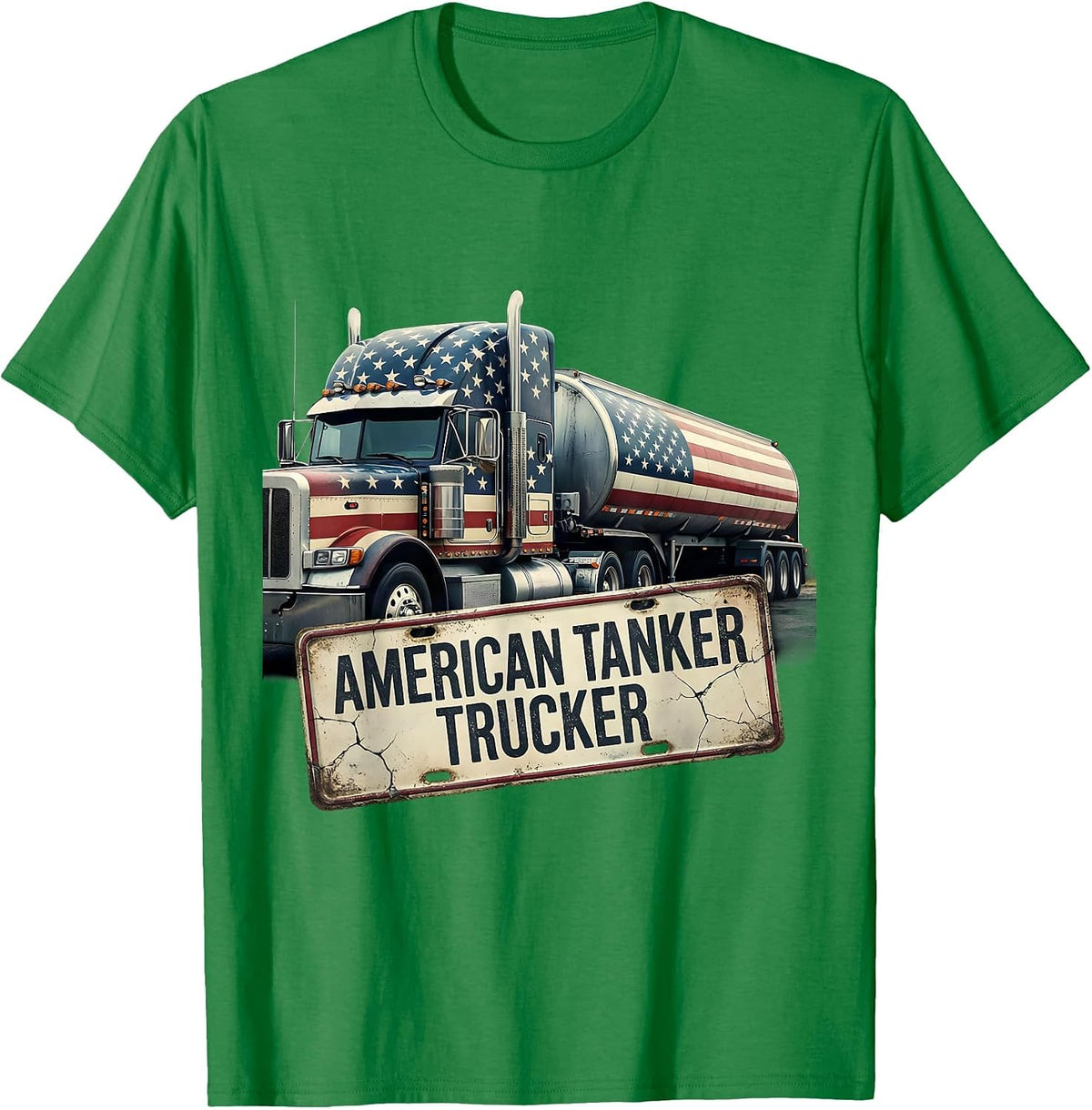 Men's American Tanker Trucker Distressed Patriotic Semi Driver T-Shirt - Kelly Green