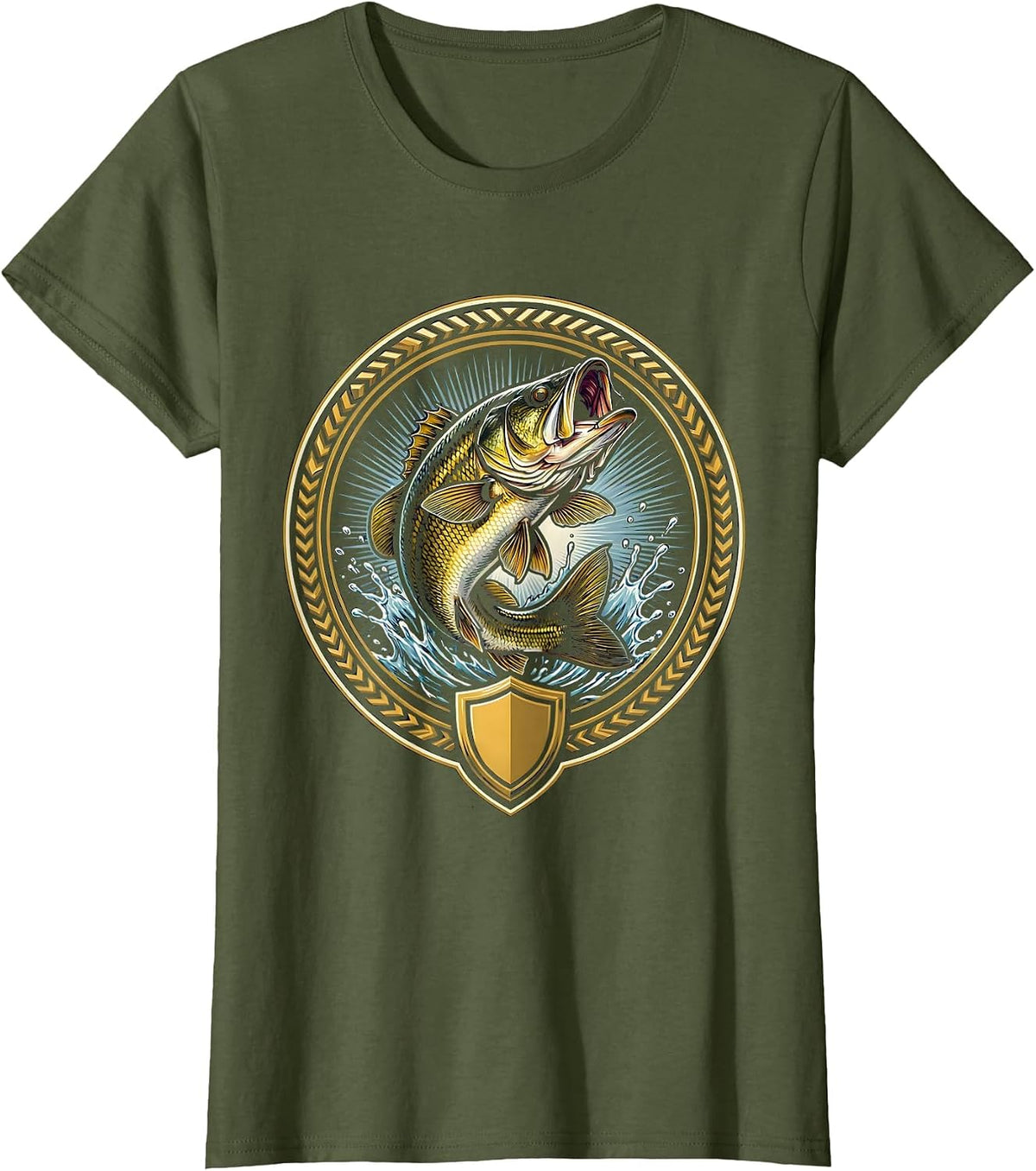 Women's Largemouth Bass Leaping From Water Graphic T-Shirt - Olive Green
