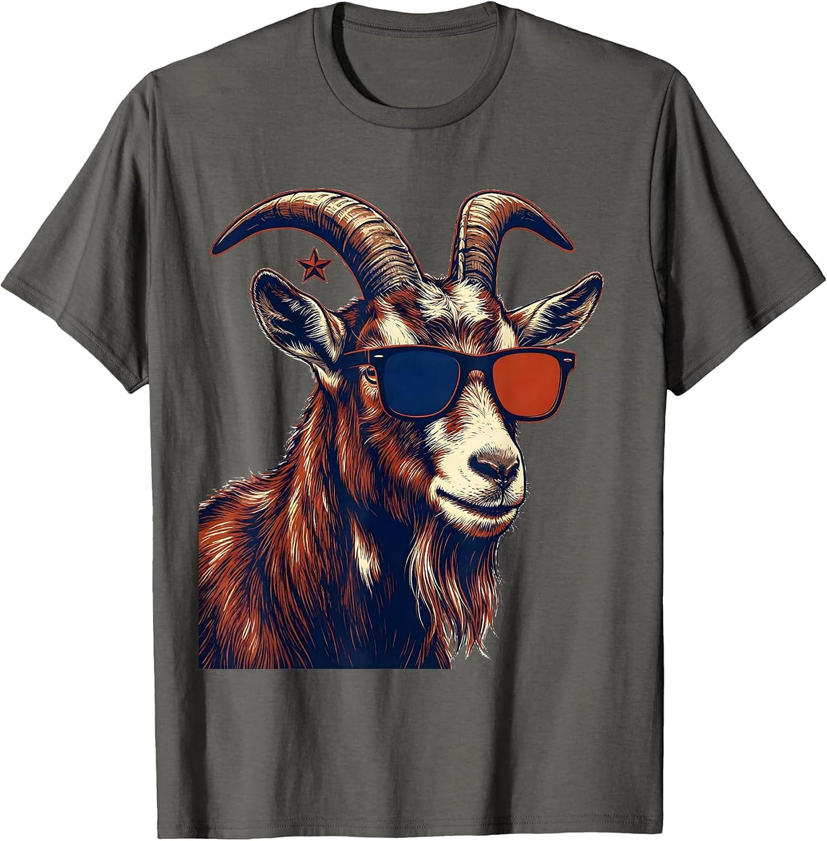 Goat with Sunglasses Novelty Humor Animal Lover T-Shirt - Asphalt Grey