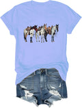 Western Horse T-Shirt Vintage Rodeo Western Graphic Tshirt Casual Short Sleeve Animal Tee Women Men - Sky Blue