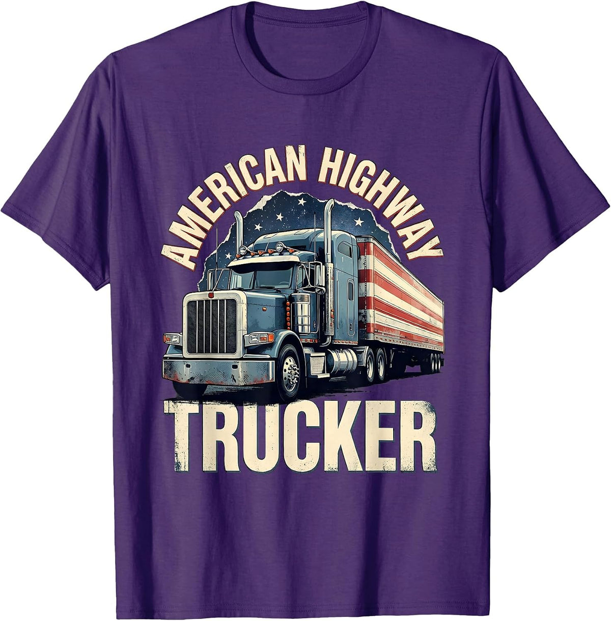 American Highway Trucker Patriotic Semi Truck Driver Trucker T-Shirt - Purple