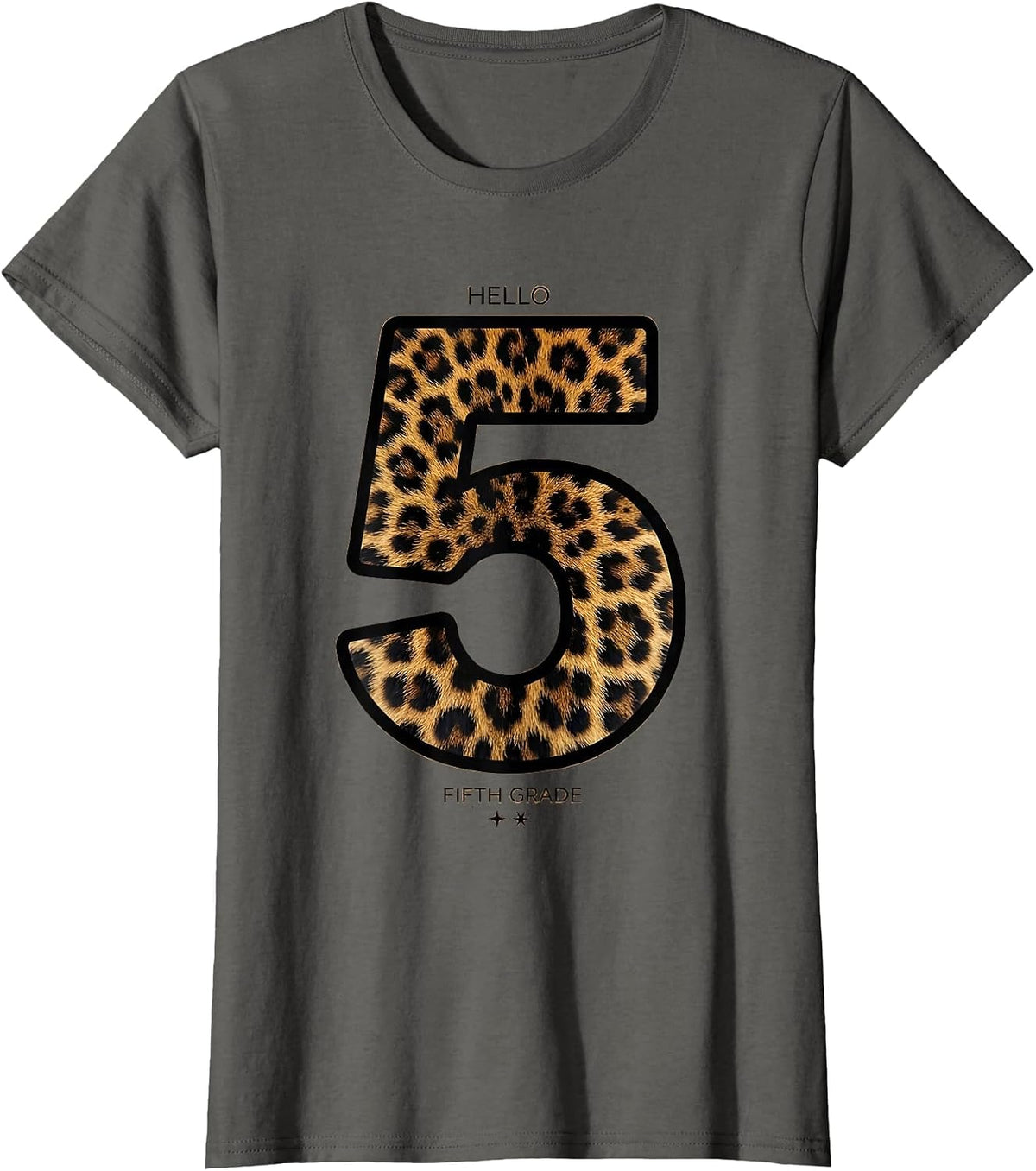 Women's Hello Fifth Grade Leopard Teacher Student Back To School T-Shirt - Asphalt Grey