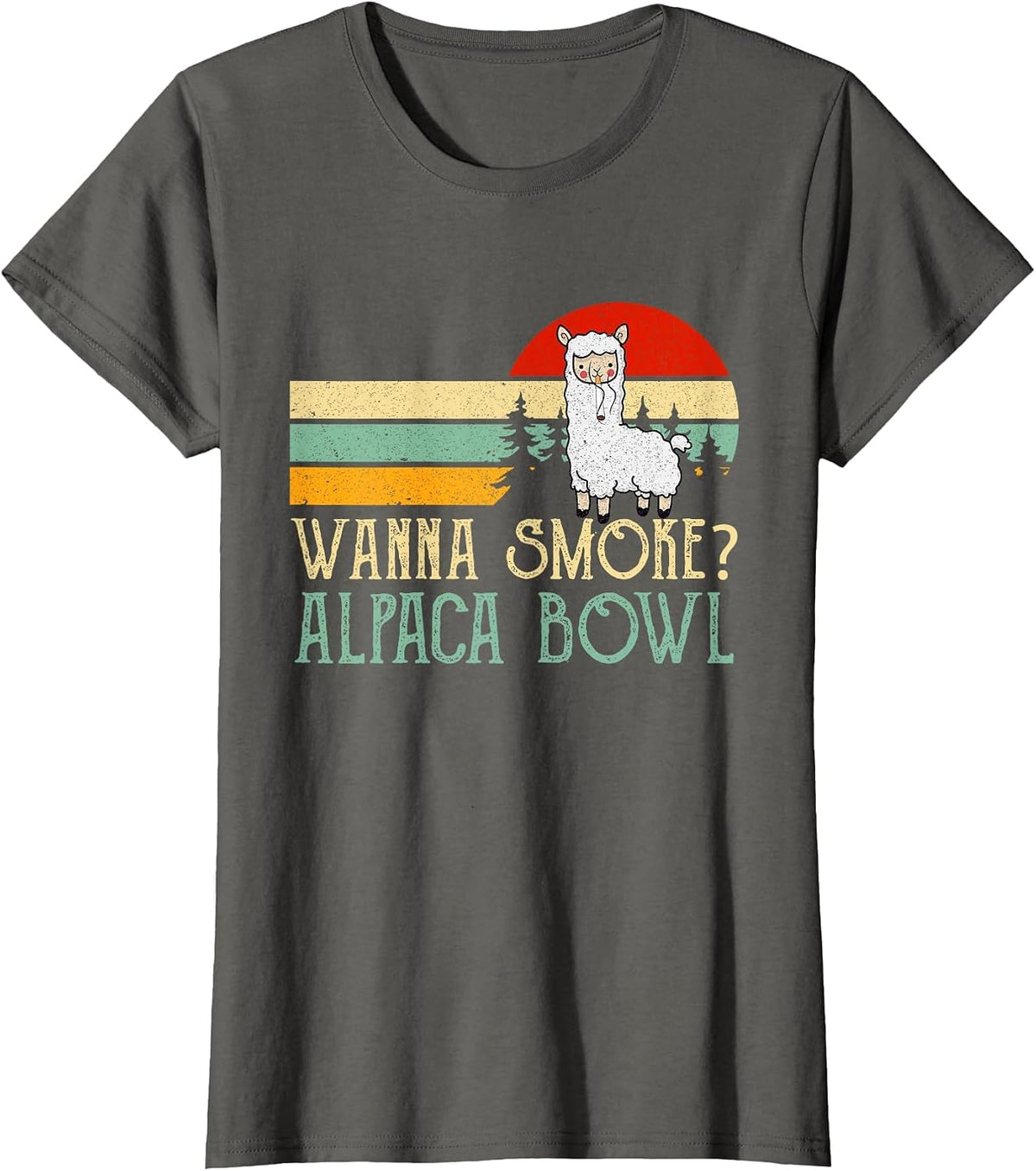 Wanna Smoke Alpaca Bowl Funny Llama Smoking Cannabis Weed T-Shirt - Asphalt Grey