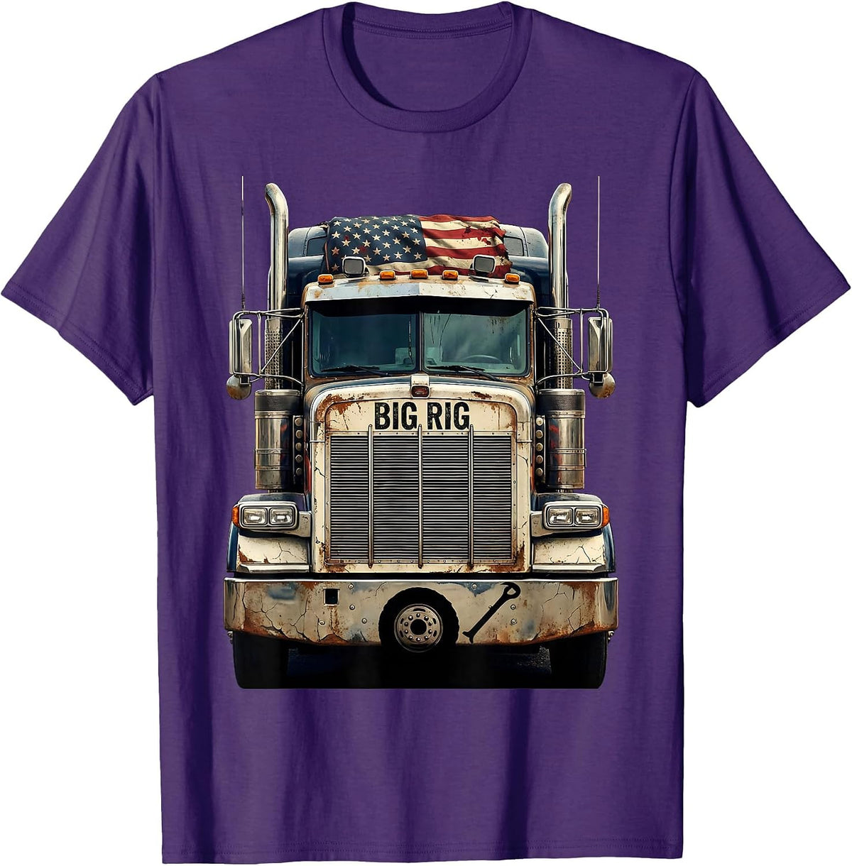 BIG RIG Distressed Semi Truck Driver Patriotic Pride T-Shirt - Purple