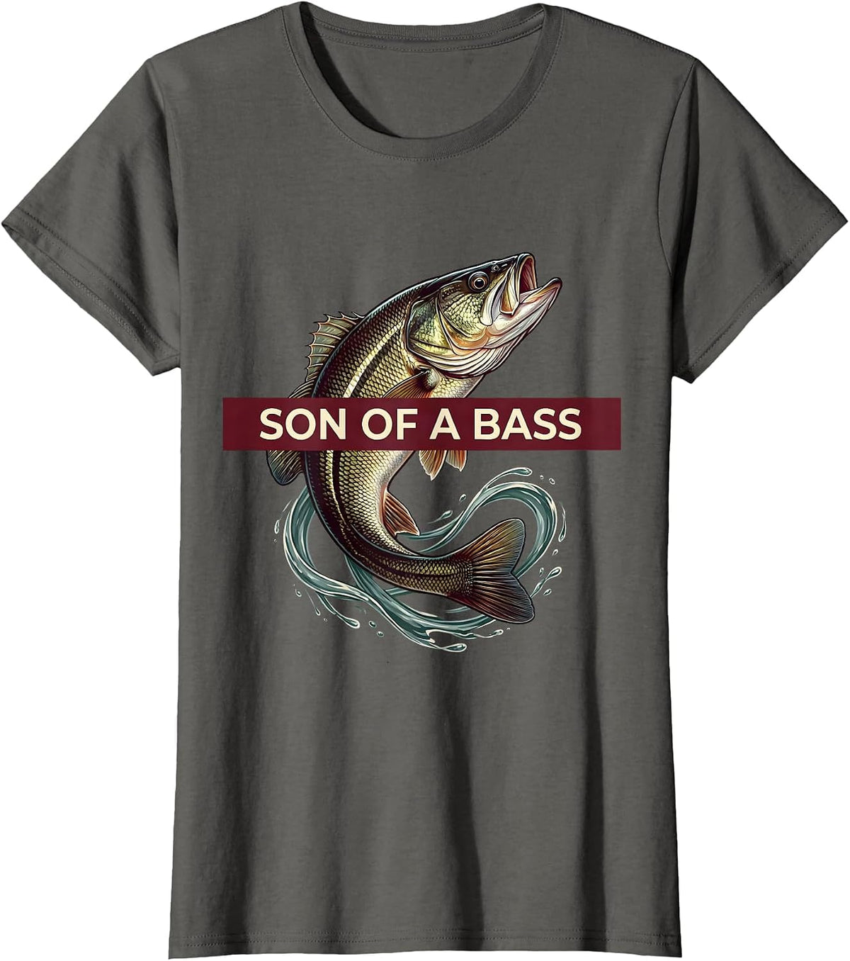 Women's Son of a Bass Funny Fishing Design T-Shirt - Asphalt Grey