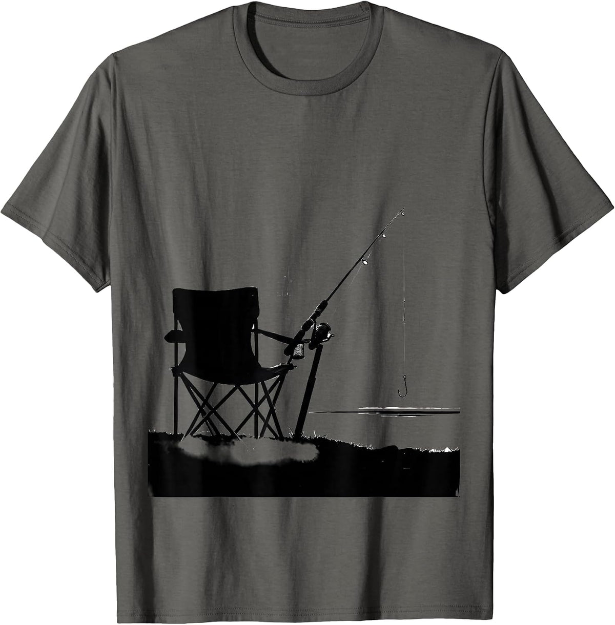 Fishing Chair Silhouette Funny Angler Humor T-Shirt - Asphalt Grey