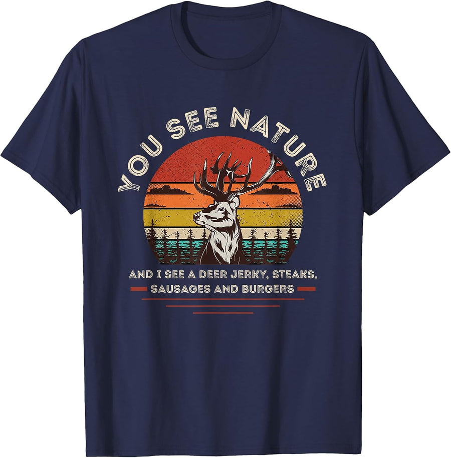 You See Nature I See Deer Jerky, Steaks Sausages & Burgers T-Shirt - Navy Blue