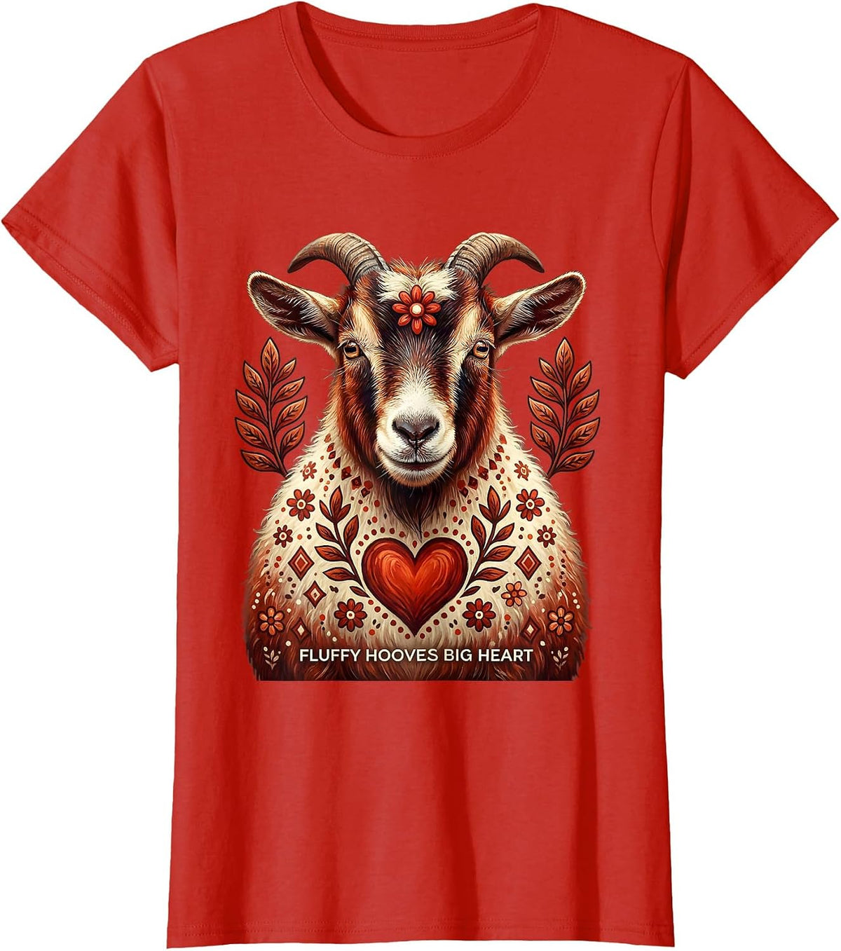 Women's Fluffy Hooves Big Heart Goat Lover Design T-Shirt - Red