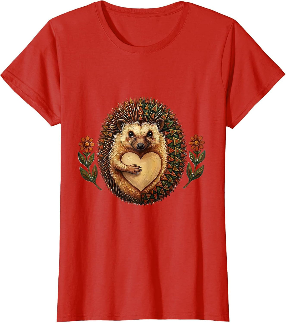 Folk Art Hedgehog Animal Lover Gift T-Shirt - Red