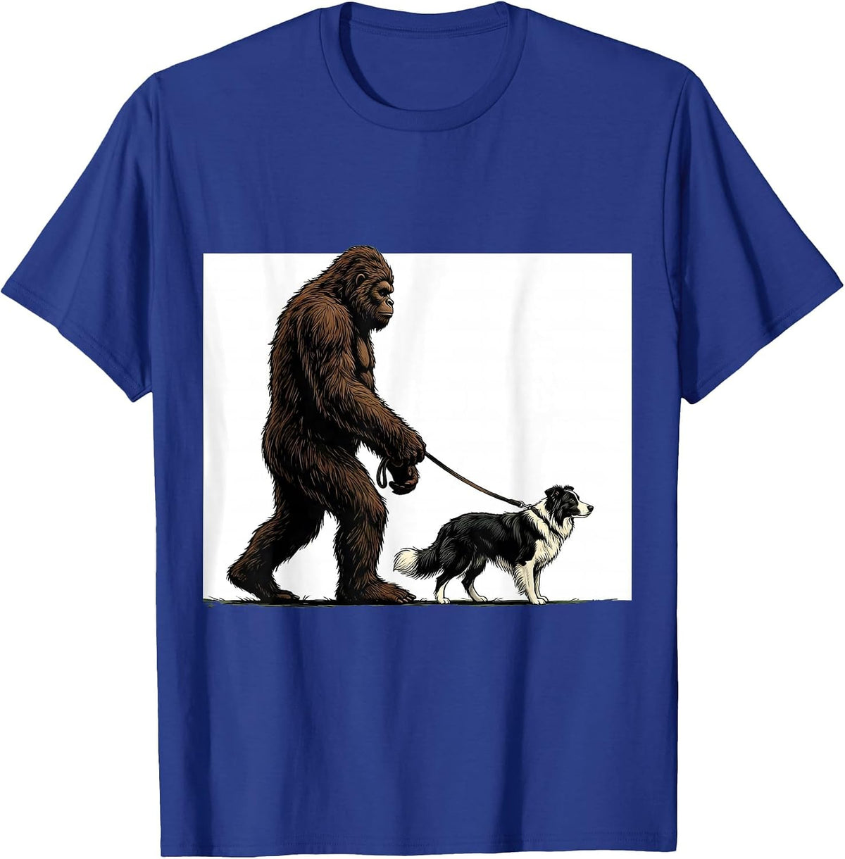 Bigfoot Walking Border Collie Funny Dog Owner Humor T-Shirt, Men, Royal Blue, 3X-Large - As Pictured