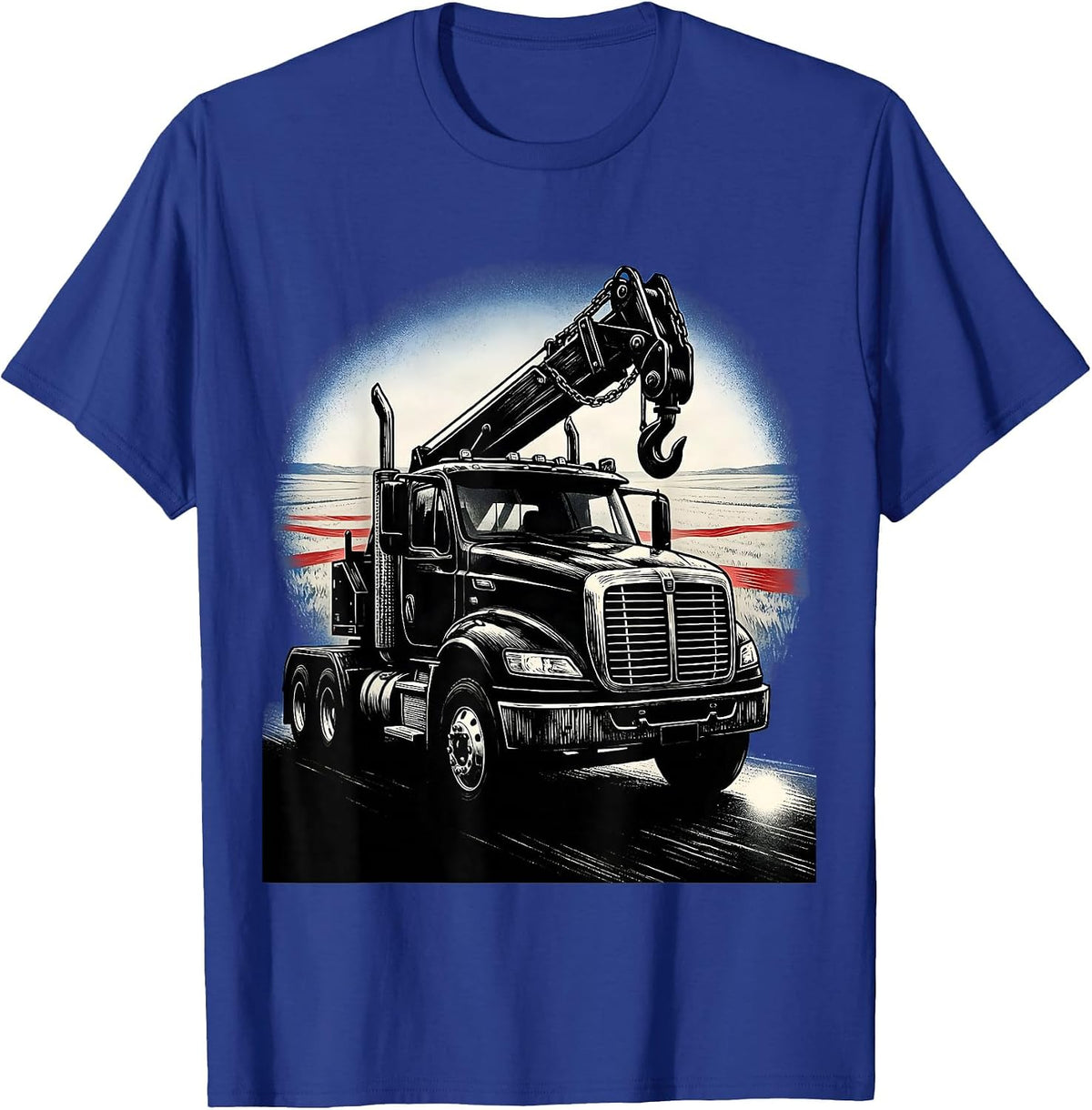 Black Tow Truck Patriotic American Flag Trucker Pride T-Shirt - Royal Blue