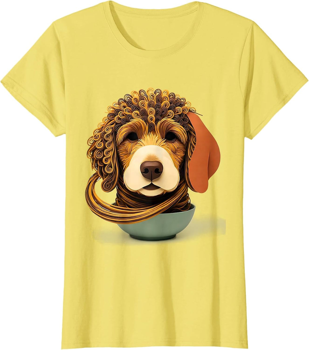 Goldendoodle Noodle Loop Paper Cutout Dog Humor T-Shirt - Lemon Yellow