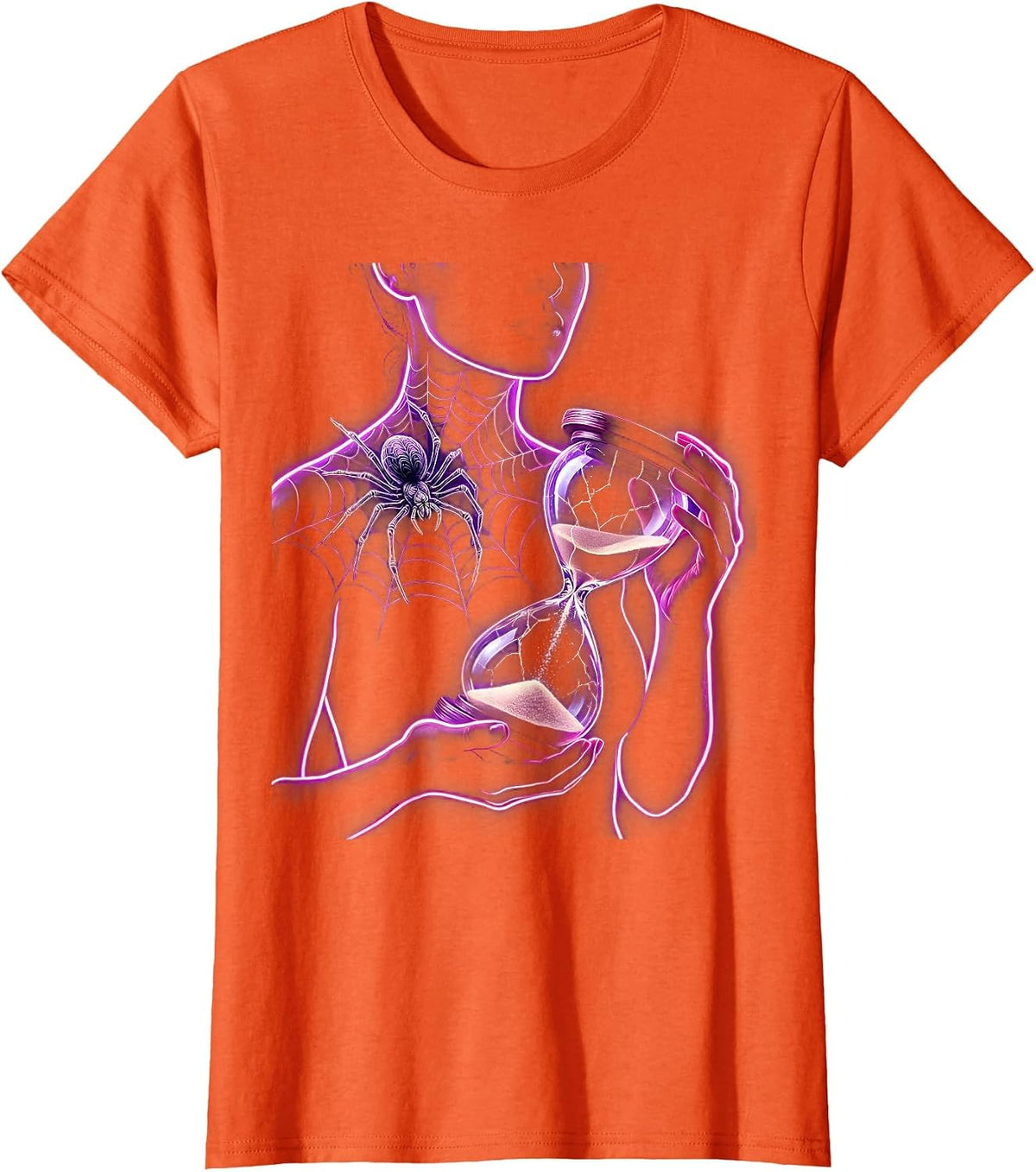 Emo Spiderweb Tattoo Cracked Hourglass Design T-Shirt - Orange
