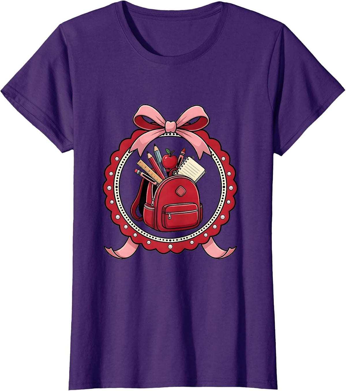 Women's Elementary Teacher Overflowing Backpack Graphic T-Shirt - Purple
