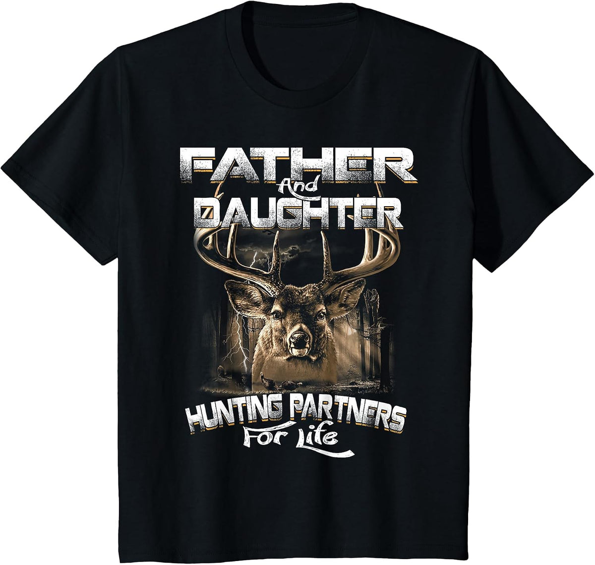Father and Daughter Hunting Partners for Life Deer Hunter T-Shirt - Black