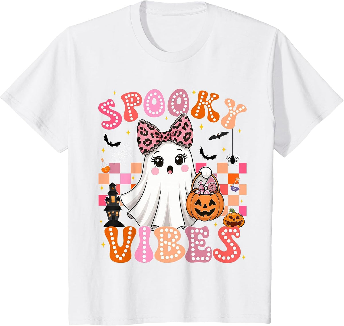 Groovy Spooky Vibes Cute Boo Ghost Halloween Costumes Girls T-Shirt - White