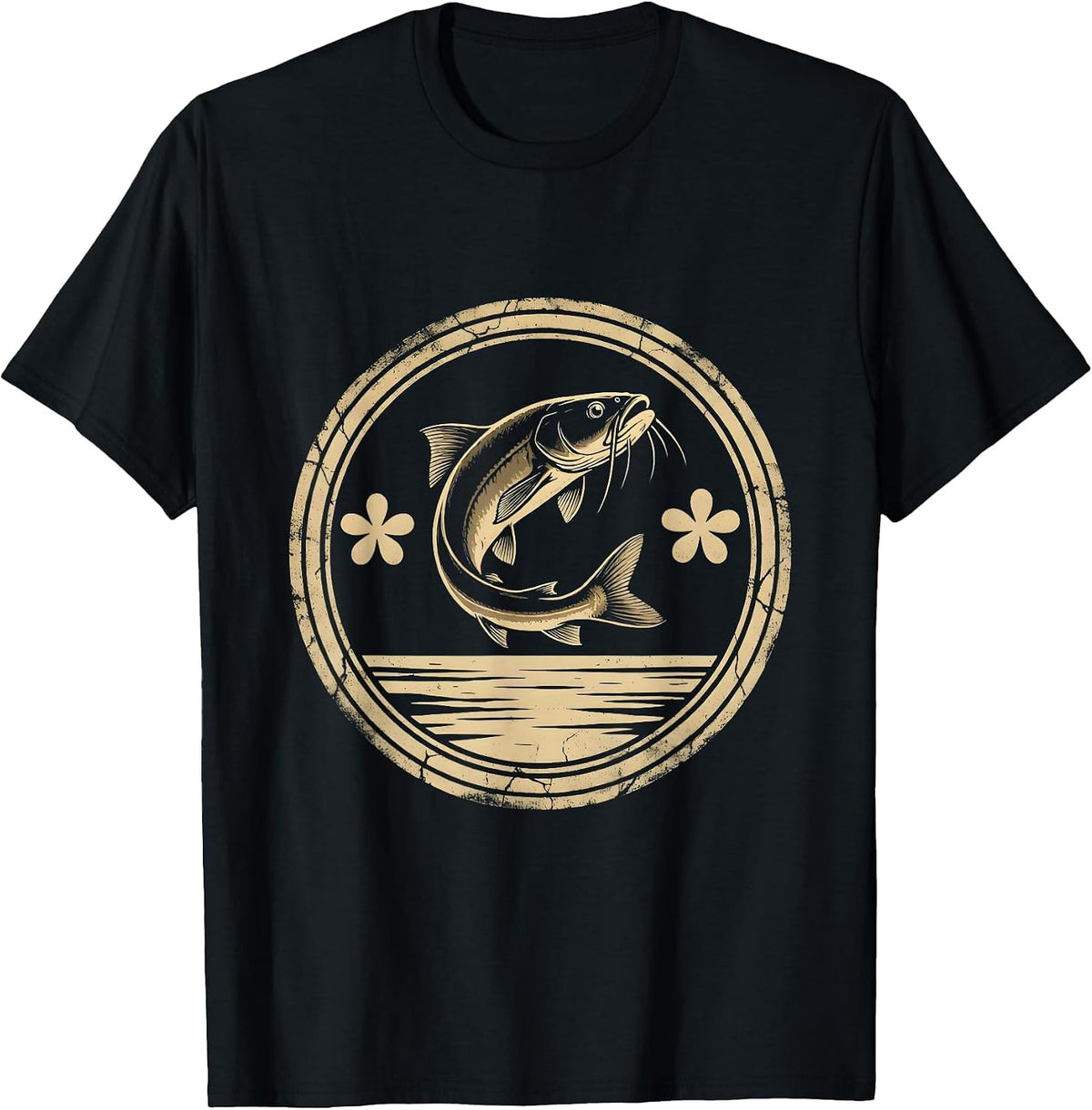 Men's Texas Catfish Leaping at Dusk Illustration T-Shirt - Black