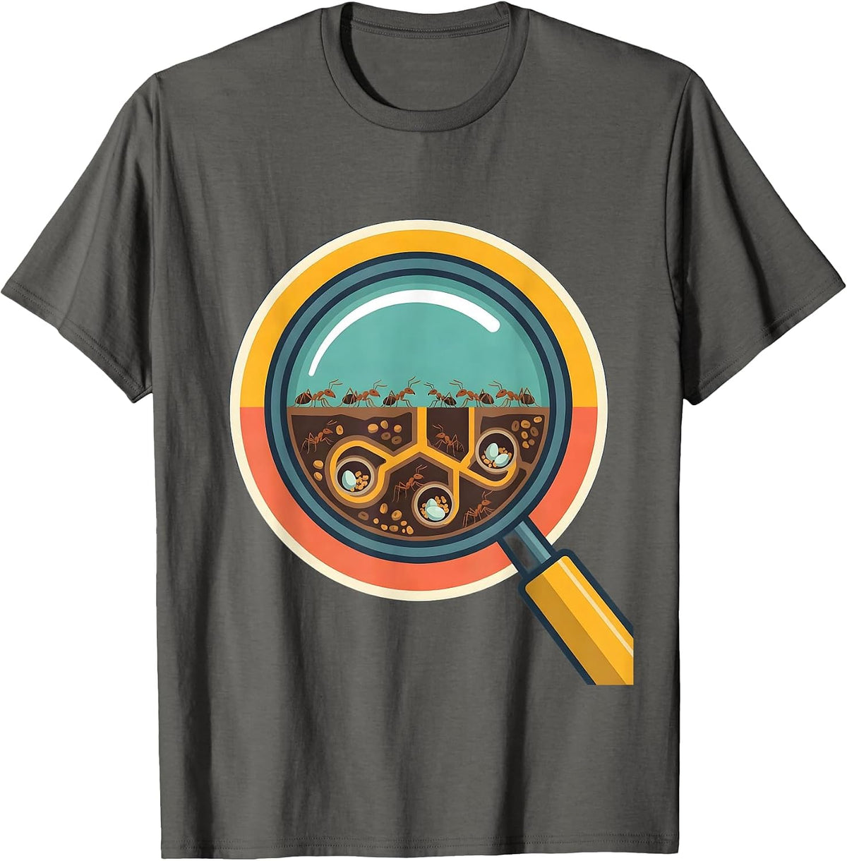 Men's 4th Grade Teacher Ant Colony Magnifying Glass T-Shirt - Asphalt Grey