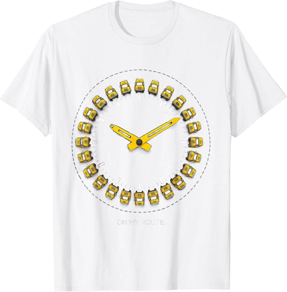 Men's School Bus Driver Geometric Clock Humor T-Shirt - White