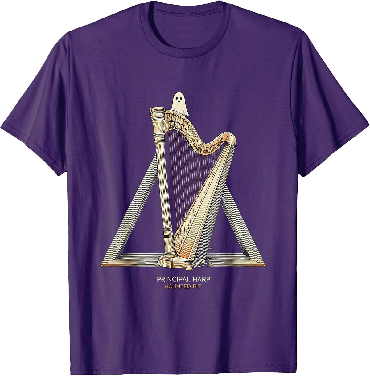 Men's Principal Harp Haunted Pit Whimsical Music Teacher Halloween T-Shirt - Purple