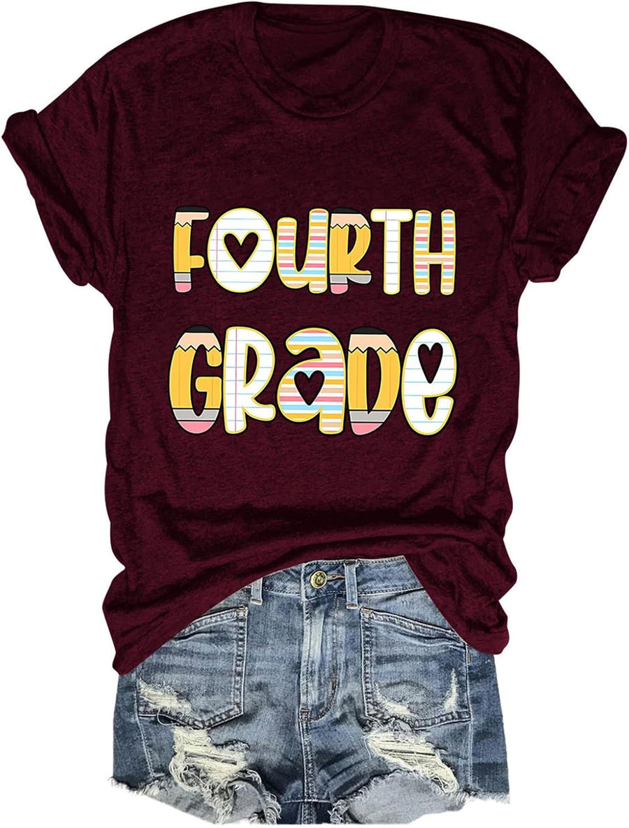 Funny Fourth Grade Shirts for Women Teacher First Day of School T-Shirt - Wine Red