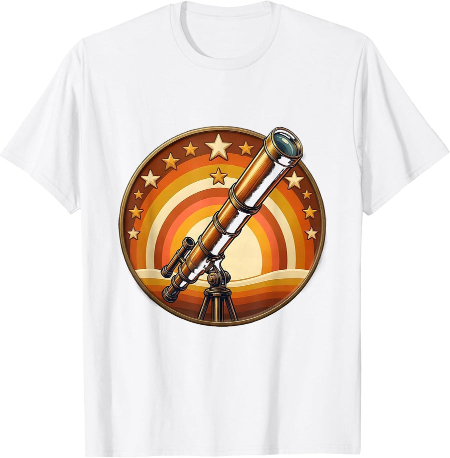Stargazing Telescope Night Sky College Graphic T-Shirt - White
