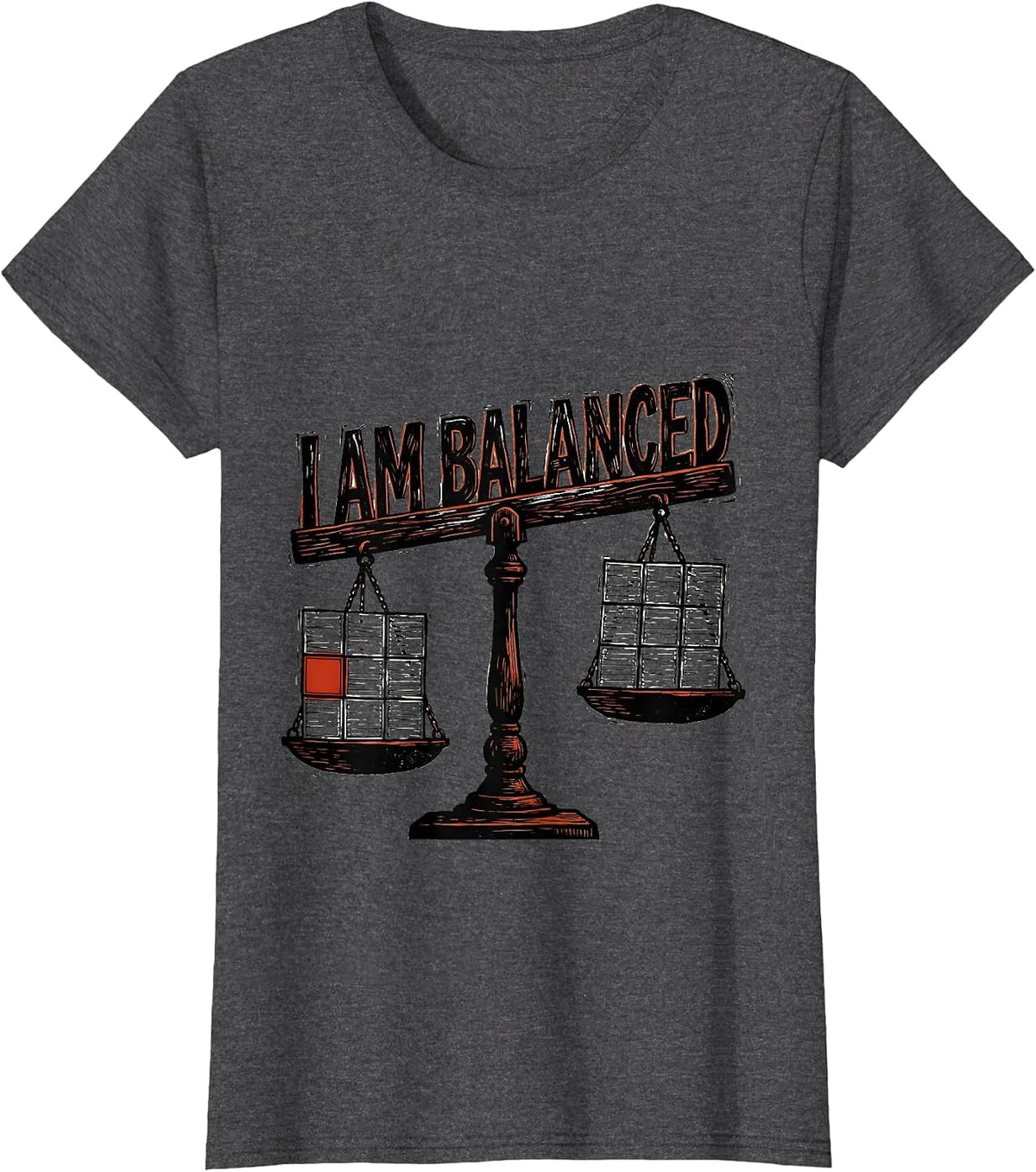 Women's I Am Balanced Funny Chemistry Science Humor Linocut T-Shirt - Dark Heather Grey