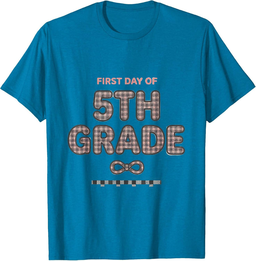 First Day Of 5th Grade Cute Girly Coquette Back To School T-Shirt - Sapphire Blue