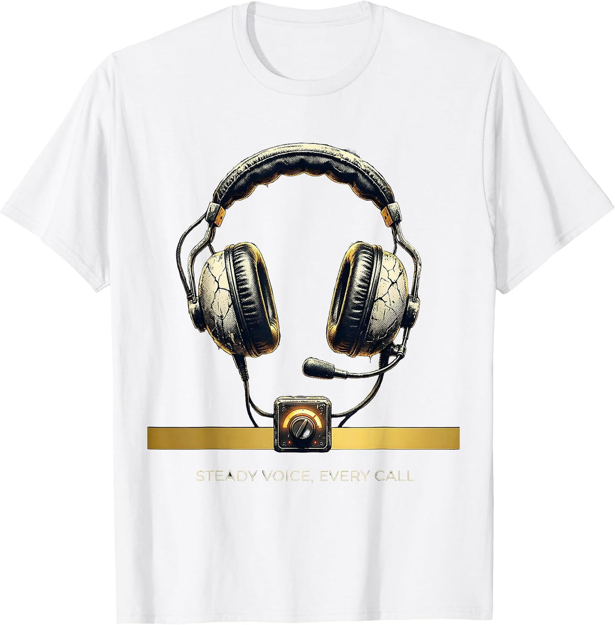 Men's Steady Voice Every Call Distressed 911 Dispatcher Thin Gold T-Shirt - White