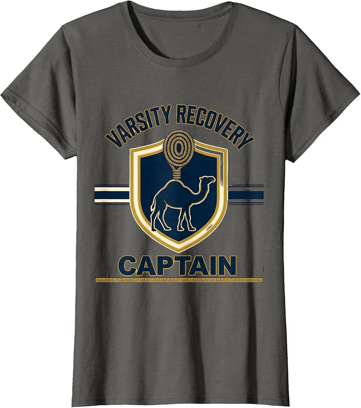 Women's Varsity Recovery Captain Raunchy Tow Truck Humor Camel T-Shirt - Asphalt Grey