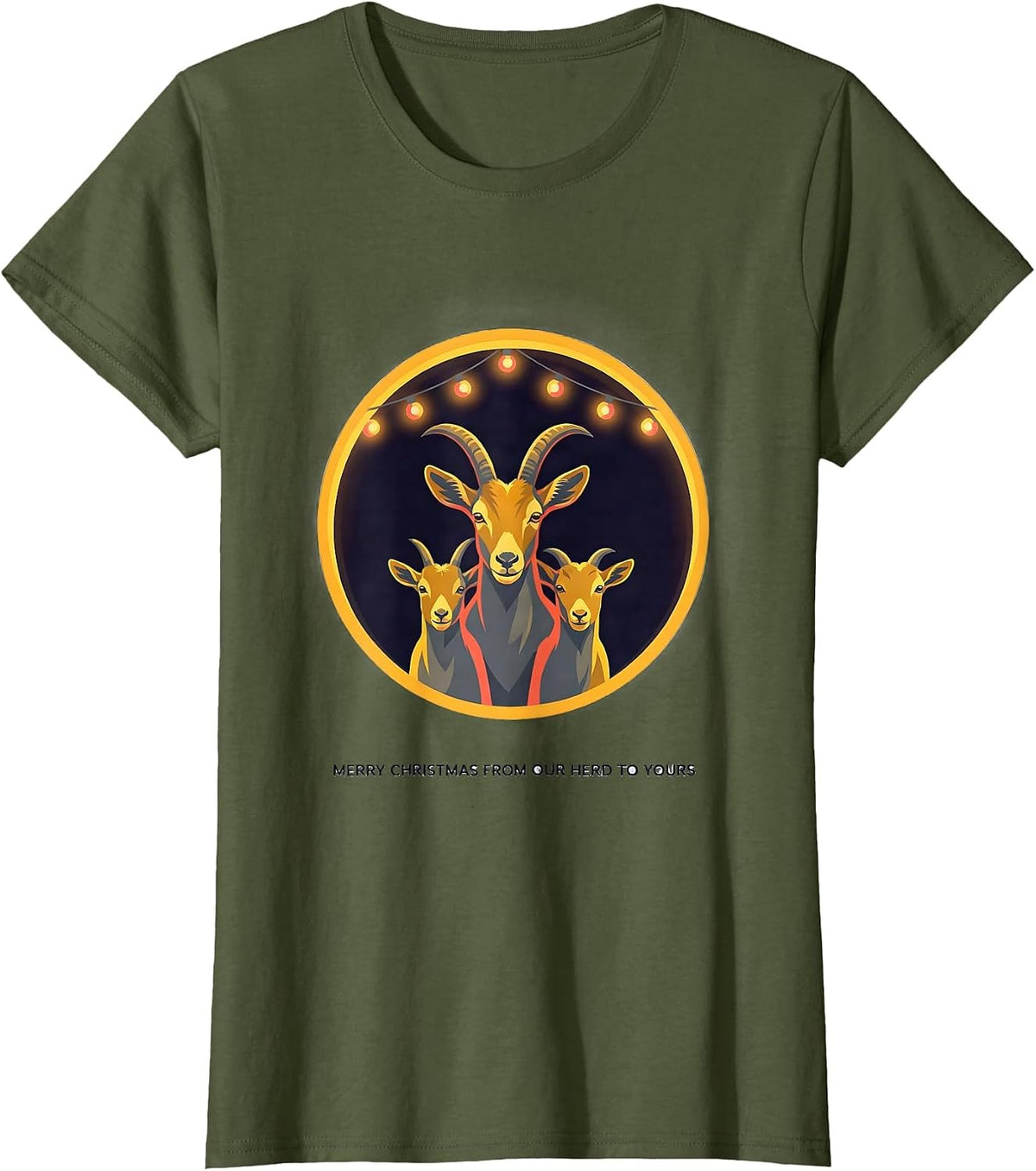 Women's Merry Christmas From Our Herd to Yours Funny Goat Lover T-Shirt - Olive Green