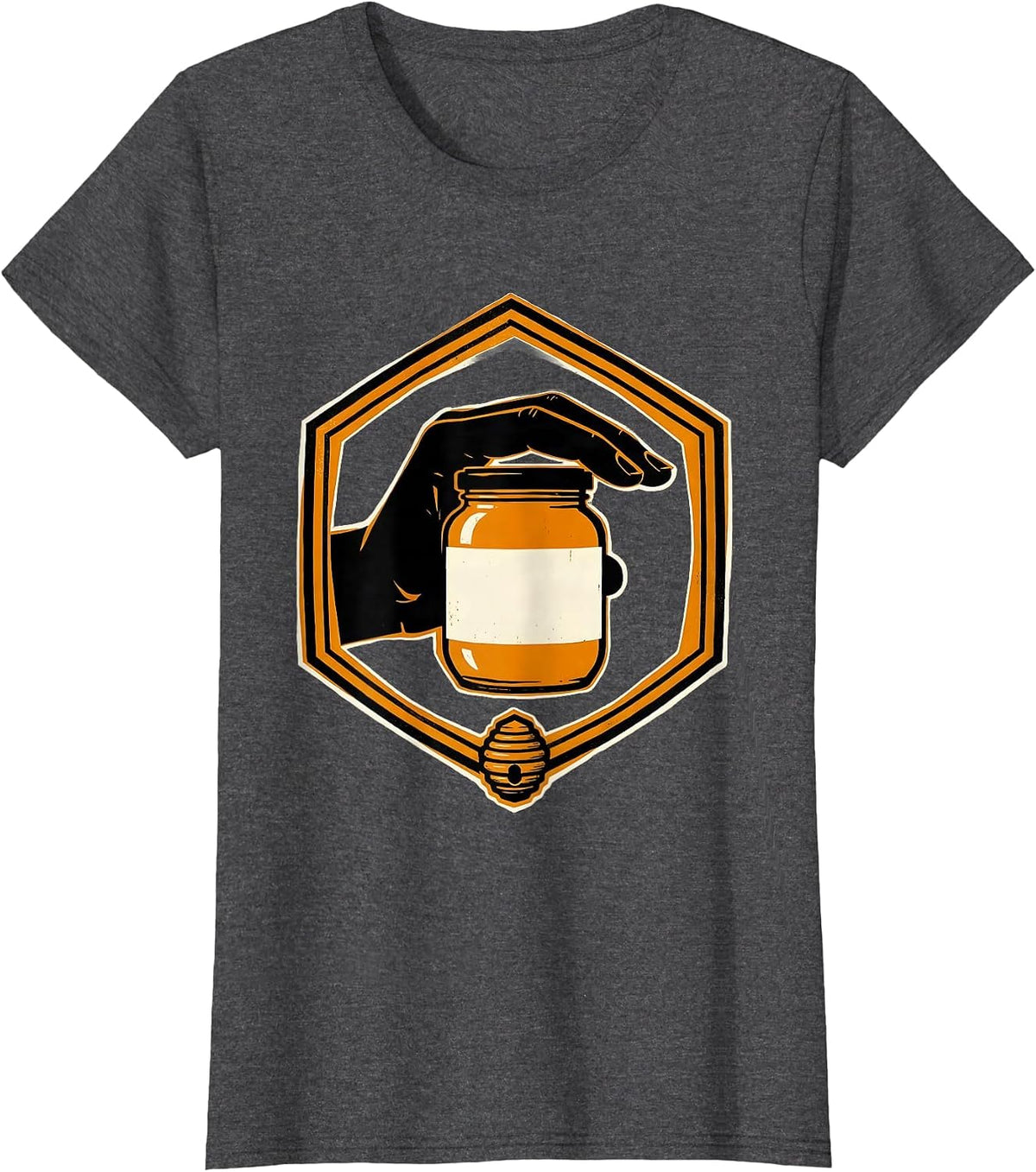 Women's Honey Jar Badge Screenprint Poster Beekeeper Market Stall T-Shirt - Dark Heather Grey