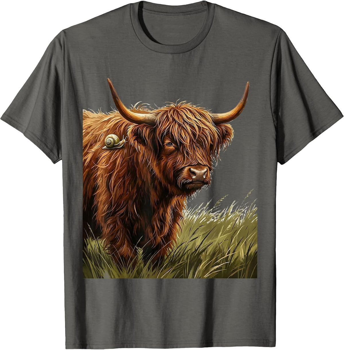 Highland Cow Cute Scottish Shaggy Cow Humor T-Shirt - Asphalt Grey