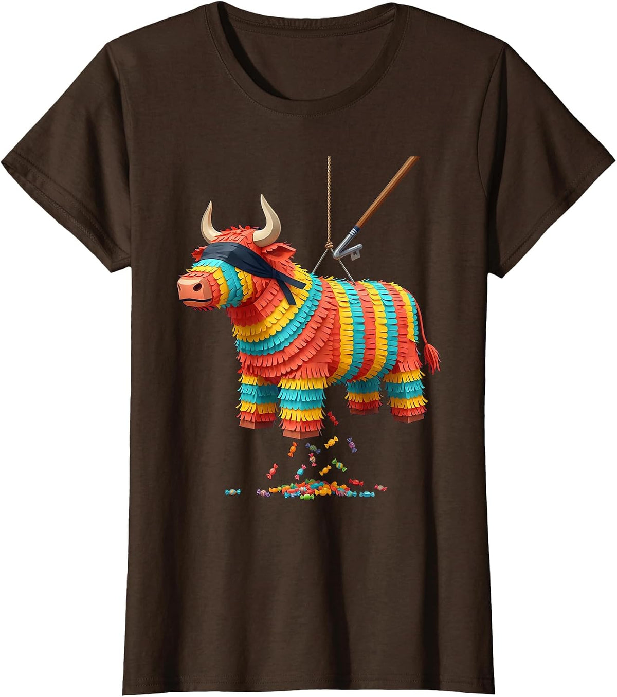 Women's Bull Piñata Funny Cinco de Mayo Party Costume T-Shirt - Brown