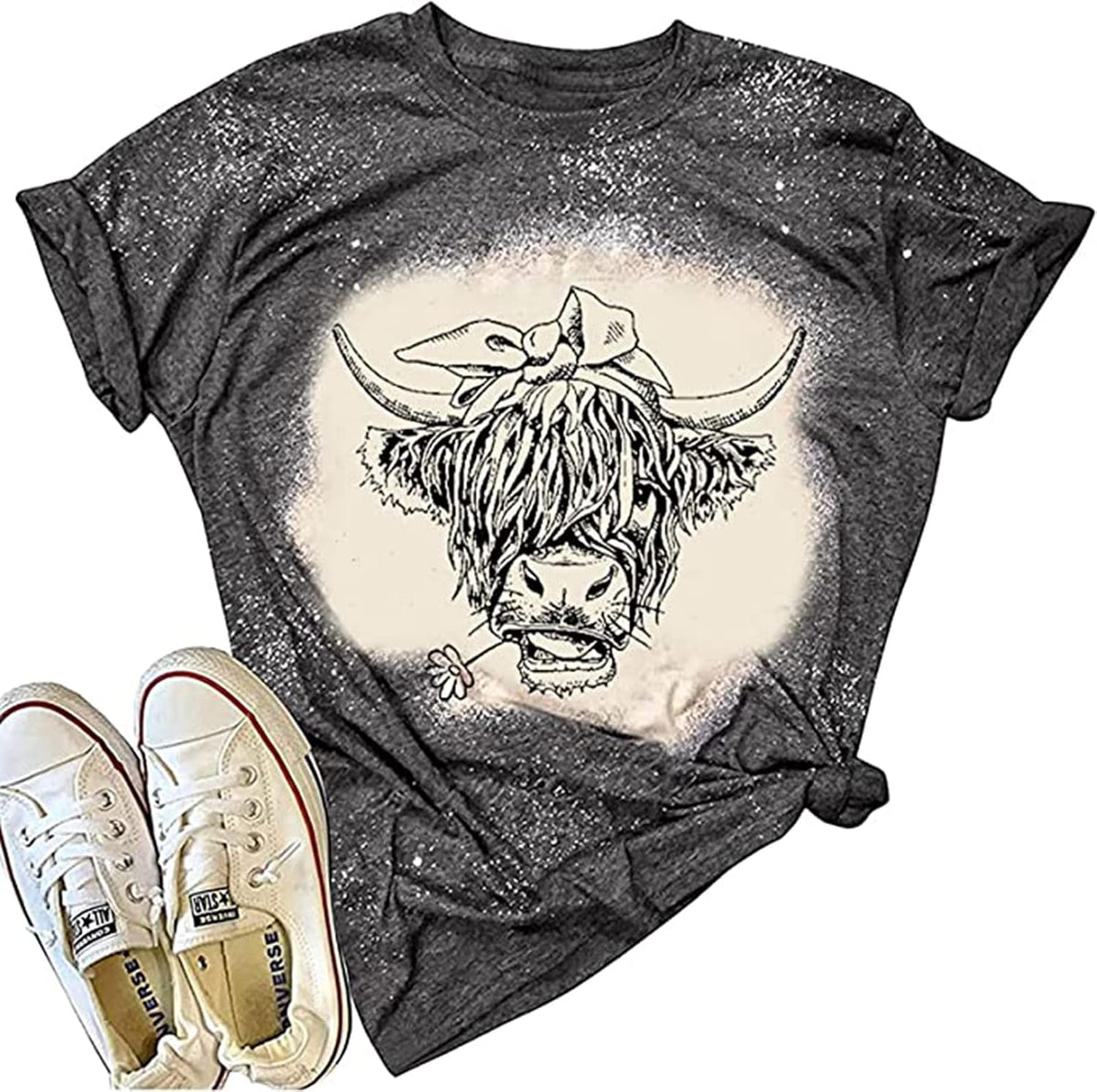 Cow Shirts for Women Cute Cattle Cowgirl T-Shirt Funny Animal Graphic Farm Life Tee Casual Short Sleeve Holiday Tops - Gray