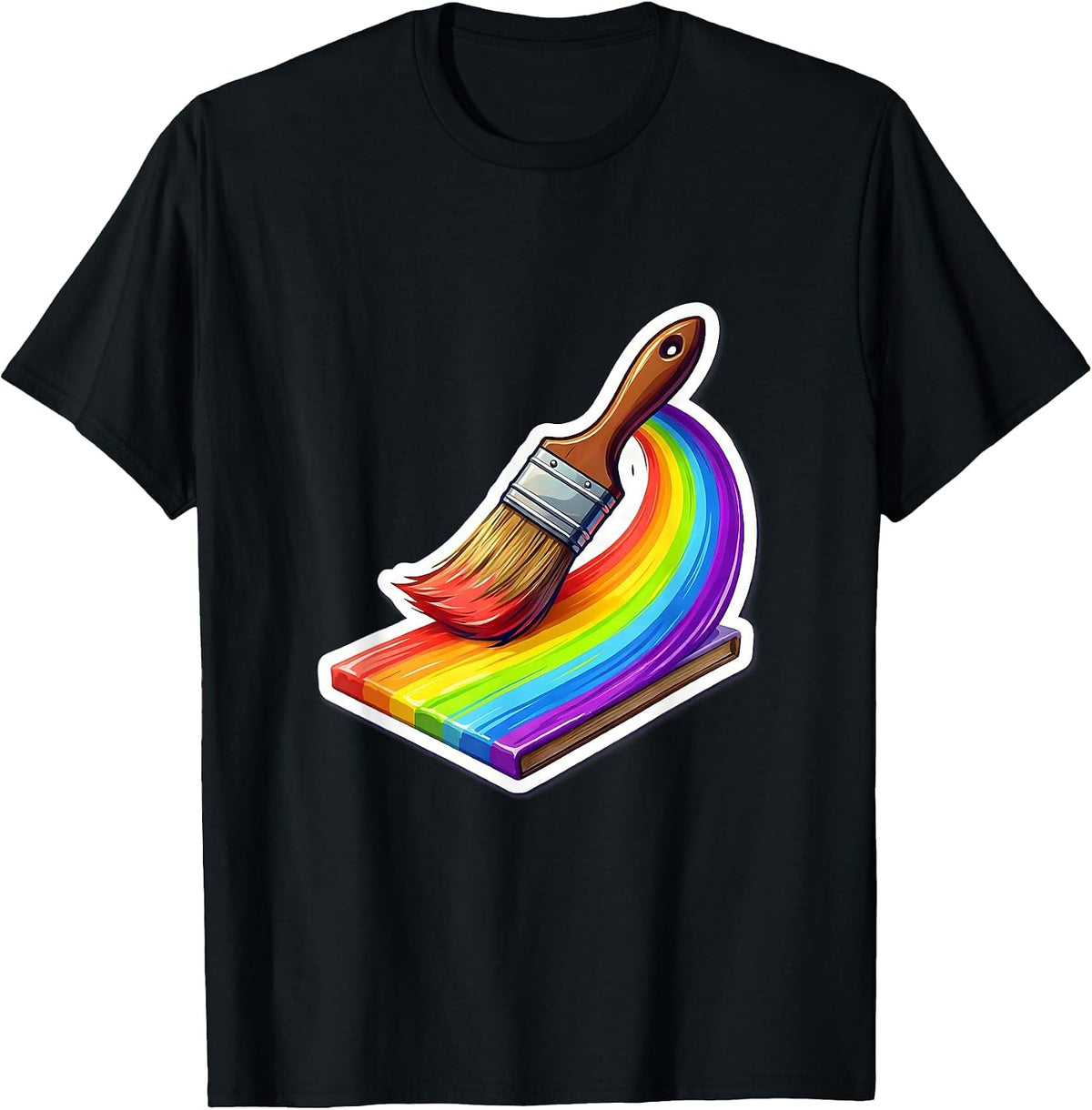 Men's 4th Grade Teacher Rainbow Paintbrush Art Design T-Shirt - Black
