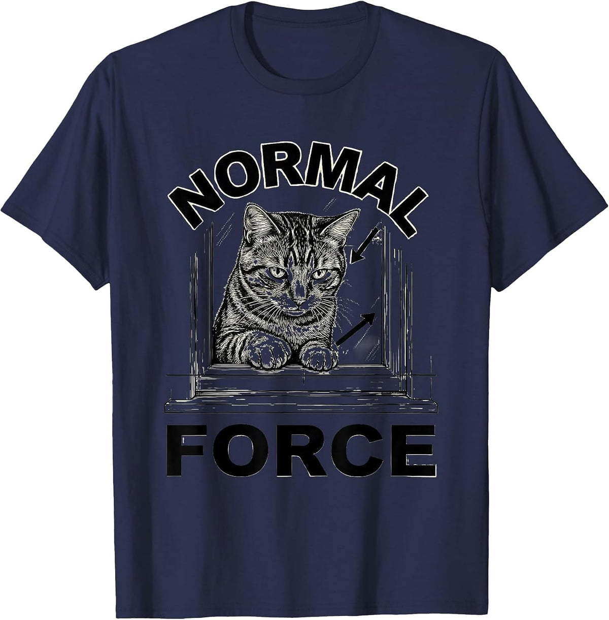 Men's Normal Force Funny Cat Physics Science Teacher Gift T-Shirt - Navy Blue