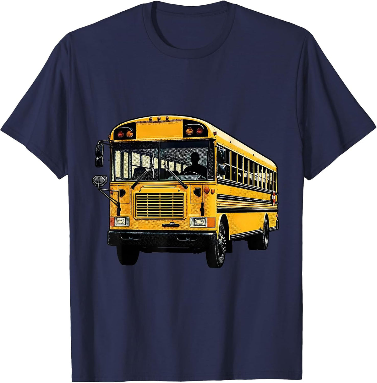 School Bus Driver Appreciation Flat Pop Print Humor T-Shirt - Navy Blue