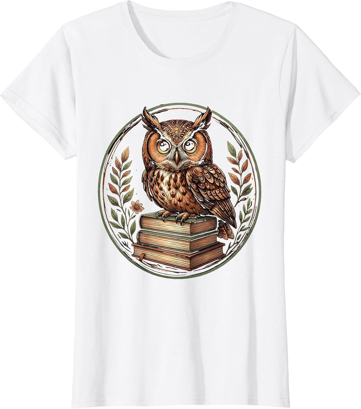 Women's 4th Grade Teacher Owl on Textbooks Illustration T-Shirt - White