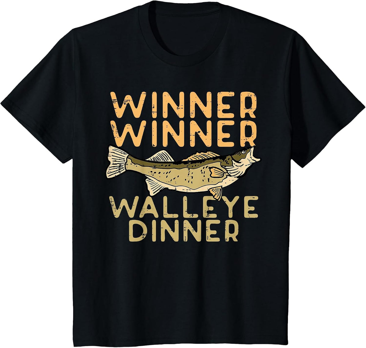 Winner Walleye Dinner Fishing Funny Fisherman Men Women Kids T-Shirt - Black