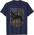 Camo American Flag Doberman Pinscher 4th of July USA T-Shirt - Navy Blue