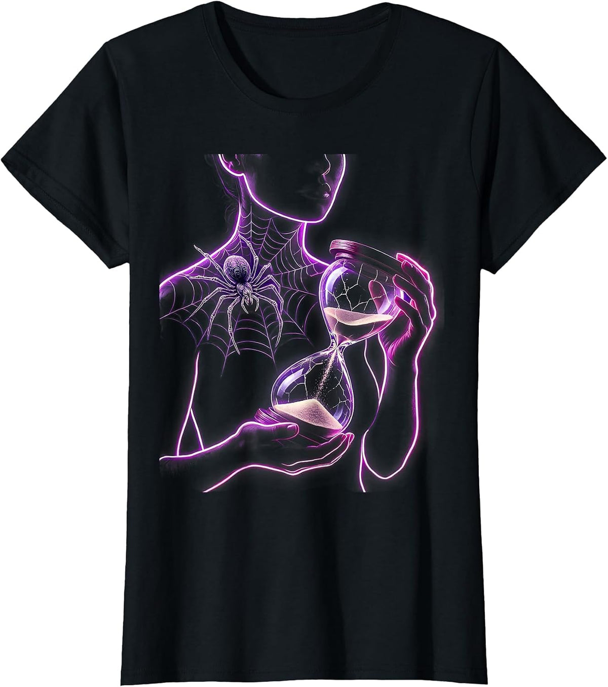 Emo Spiderweb Tattoo Cracked Hourglass Design T-Shirt - Black