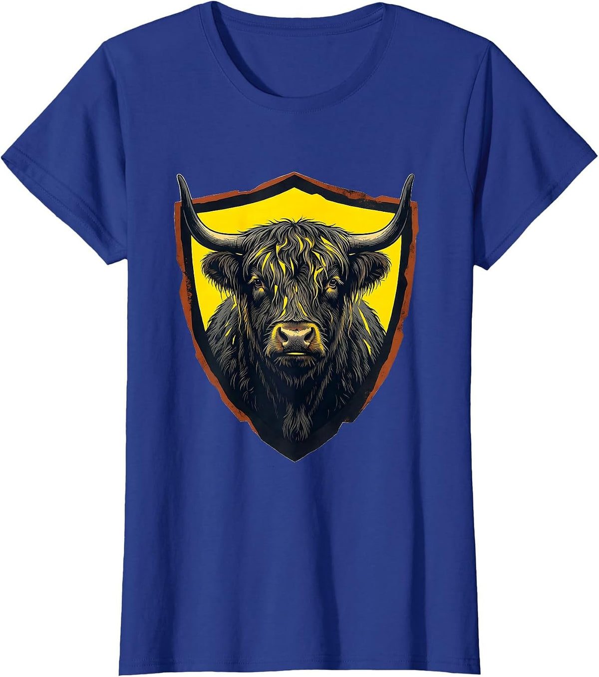 Women's Highland Cow Cute Scottish Humor Stencil Graphic T-Shirt - Royal Blue