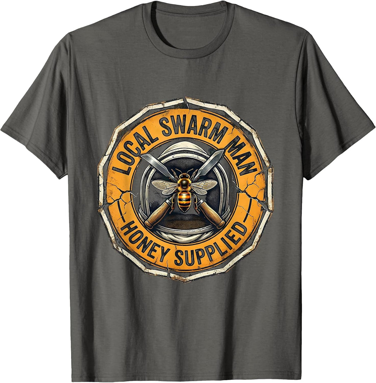Men's Local Swarm Man Honey Supplied Funny Beekeeper Humor T-Shirt - Asphalt Grey