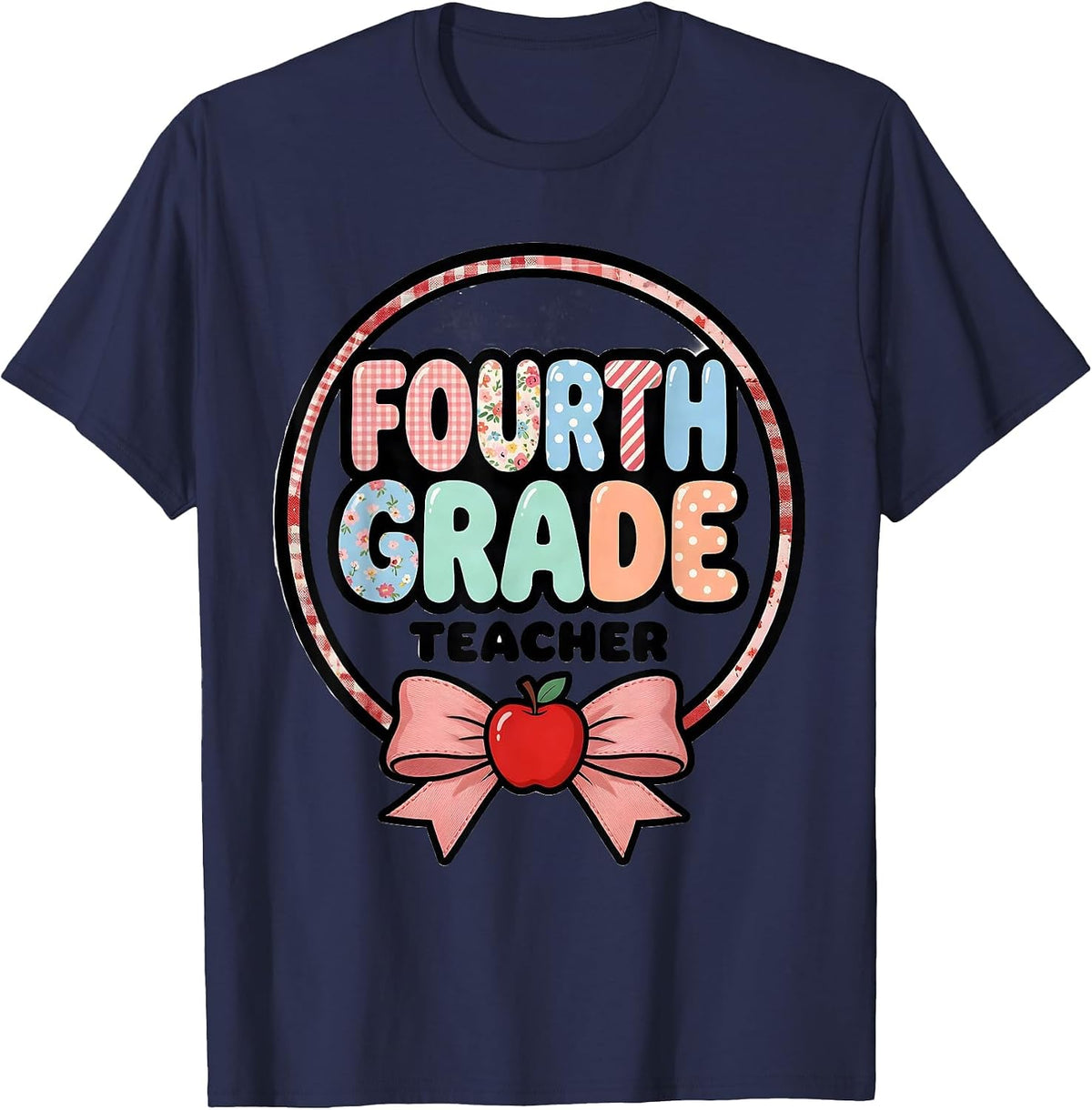 Men's Fourth Grade Teacher Coquette Bow Back To School Preppy T-Shirt - Navy Blue