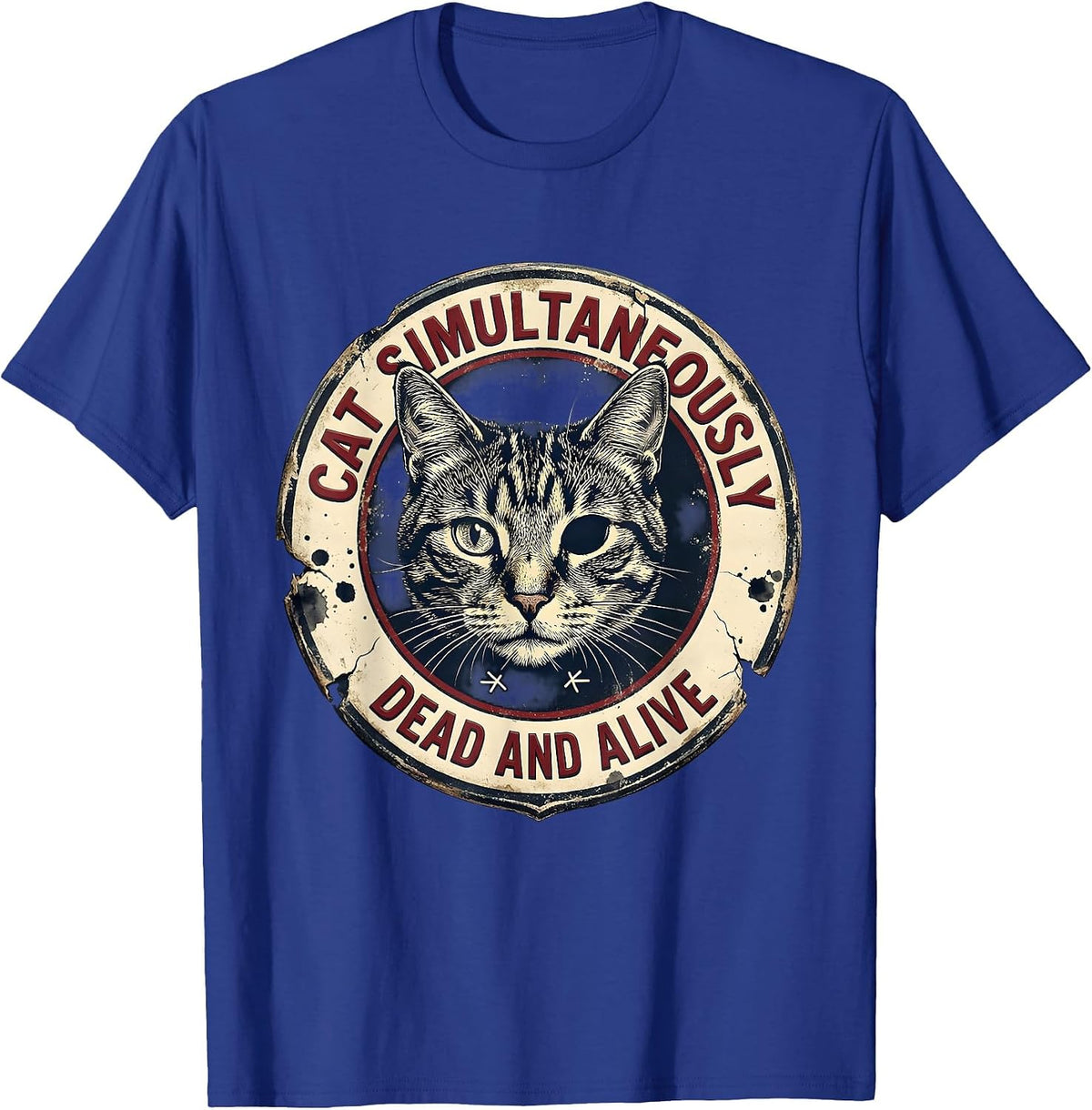 Cat Simultaneously Dead And Alive Vintage Quantum Physics T-Shirt - Royal Blue